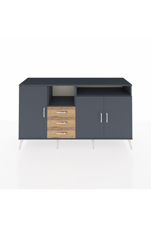 Kronos Konsol 5 Raflı 3 Çekmeceli 3 Kapaklı 176x59x99 Antrasit-Antrasit/Çam