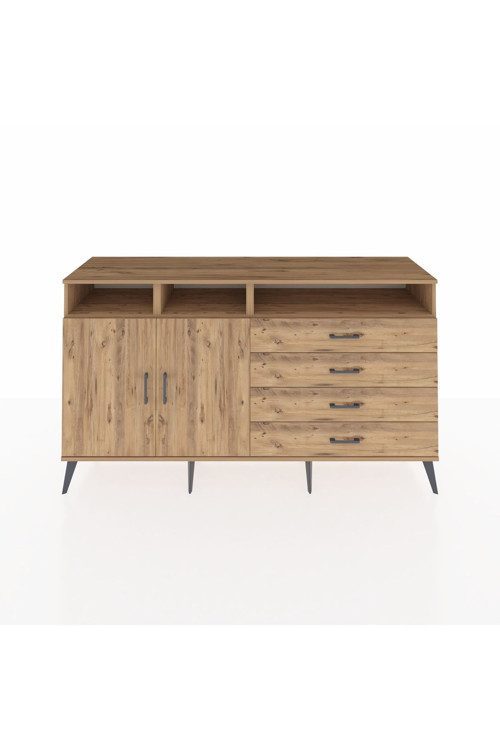 Kronos Konsol 5 Raflı 4 Çekmeceli 2 Kapaklı 176x59x99 Çam-Çam
