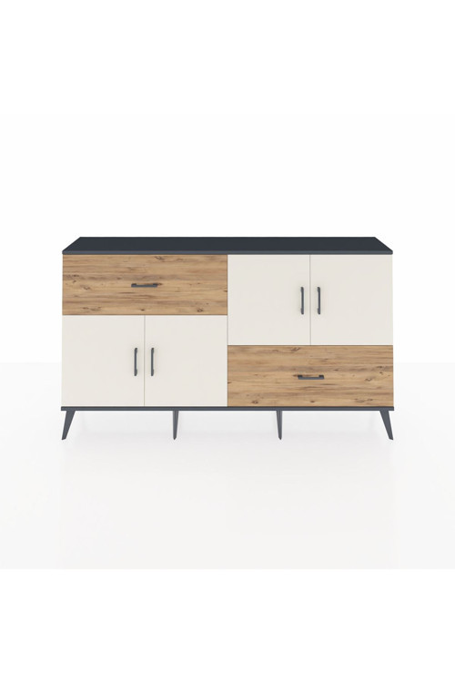 Arges Konsol 3 Raflı 2 Çekmeceli 4 Kapaklı 176x30x99 Antrasit-Aytaşı/Çam