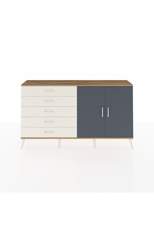 Arges Konsol 2 Raflı 5 Çekmeceli 2 Kapaklı 176x30x99 Çam-Antrasit/Aytaşı