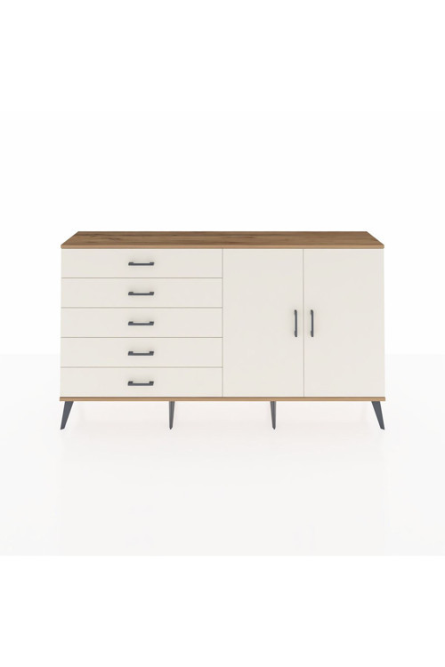 Arges Konsol 2 Raflı 5 Çekmeceli 2 Kapaklı 176x30x99 Çam-Aytaşı