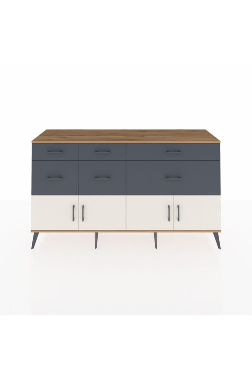 Kronos Konsol 1 Raflı 6 Çekmeceli 4 Kapaklı 176 x 59 x 99 cm Çam - Aytaşı - Antrasit