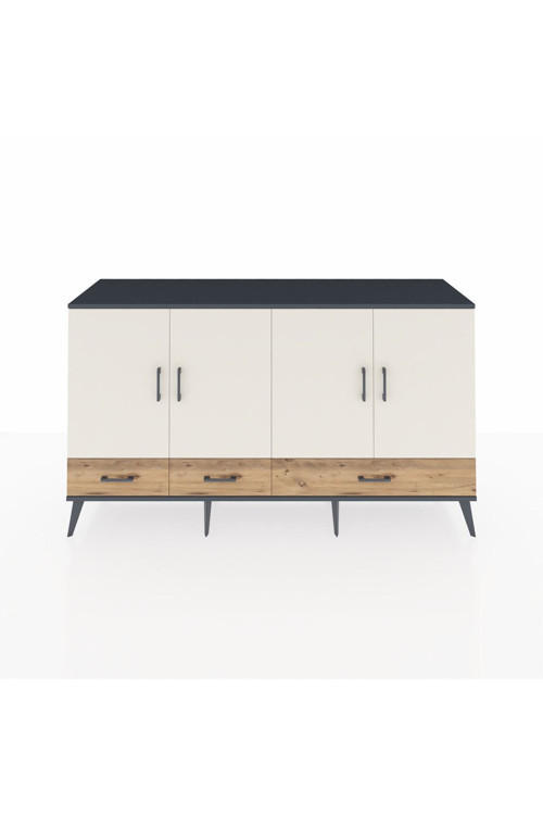 Kronos Konsol 6 Raflı 3 Çekmeceli 4 Kapaklı 176 x 59 x 99 cm Antrasit - Aytaşı - Çam
