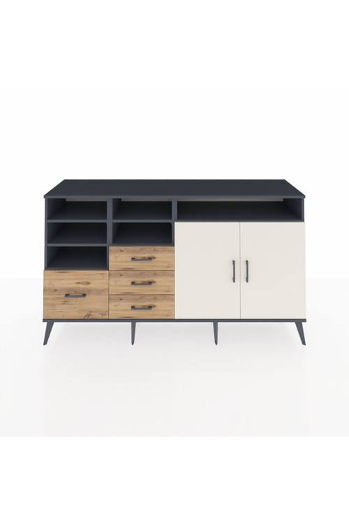 Kronos Konsol 7 Raflı 4 Çekmeceli 2 Kapaklı 176 x 59 x 99 cm Antrasit - Aytaşı - Çam