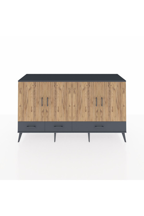 Kronos Konsol 6 Raflı 3 Çekmeceli 4 Kapaklı 176 x 59 x 99 cm Antrasit - Çam - Antrasit