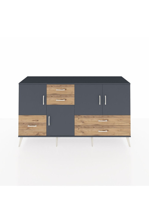Kronos Konsol 4 Raflı 5 Çekmeceli 4 Kapaklı 176 x 59 x 99 cm Antrasit - Antrasit - Çam