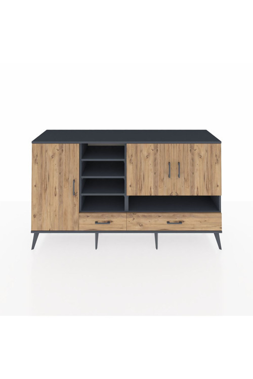 Kronos Konsol 8 Raflı 2 Çekmeceli 3 Kapaklı 176 x 59 x 99 cm Antrasit - Çam