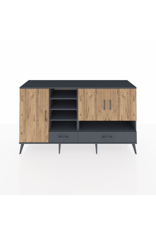 Kronos Konsol 8 Raflı 2 Çekmeceli 3 Kapaklı 176 x 59 x 99 cm Antrasit - Çam - Antrasit