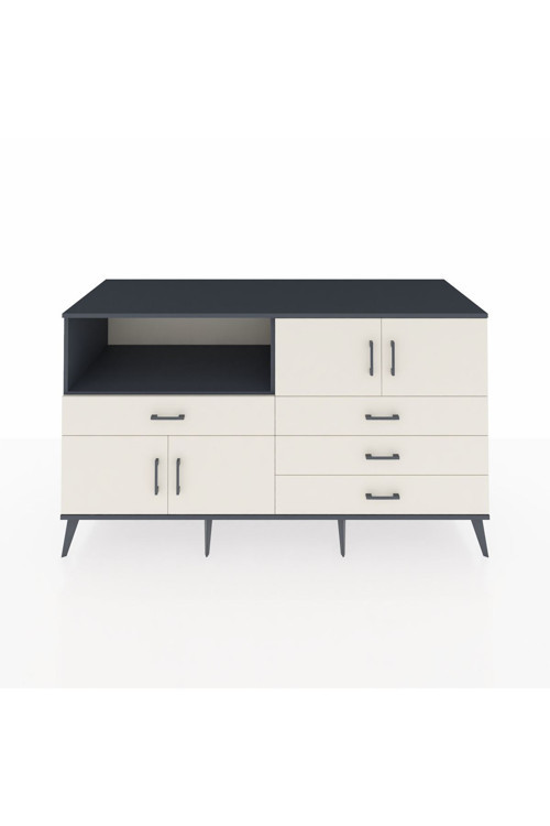 Kronos Konsol 2 Raflı 4 Çekmeceli 4 Kapaklı 176x59x99 Antrasit-Aytaşı