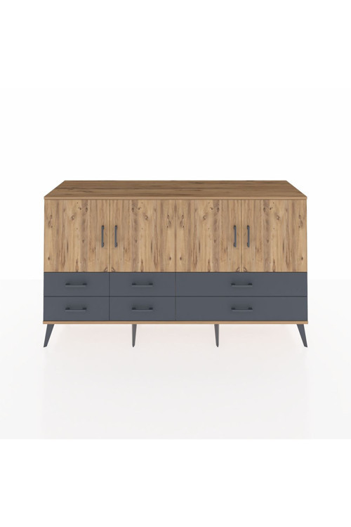 Kronos Konsol 6 Raflı 6 Çekmeceli 4 Kapaklı 176 x 59 x 99 cm Çam - Çam - Antrasit
