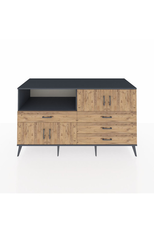 Kronos Konsol 2 Raflı 4 Çekmeceli 4 Kapaklı 176 x 59 x 99 cm Antrasit - Çam