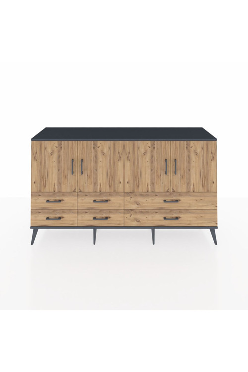 Kronos Konsol 6 Raflı 6 Çekmeceli 4 Kapaklı 176 x 59 x 99 cm Antrasit - Çam