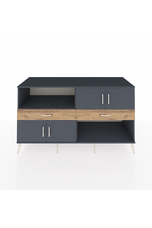 Kronos Konsol 3 Raflı 2 Çekmeceli 4 Kapaklı 176 x 59 x 99 cm Antrasit - Antrasit - Çam