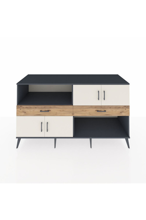 Kronos Konsol 3 Raflı 2 Çekmeceli 4 Kapaklı 176 x 59 x 99 cm Antrasit - Aytaşı - Çam