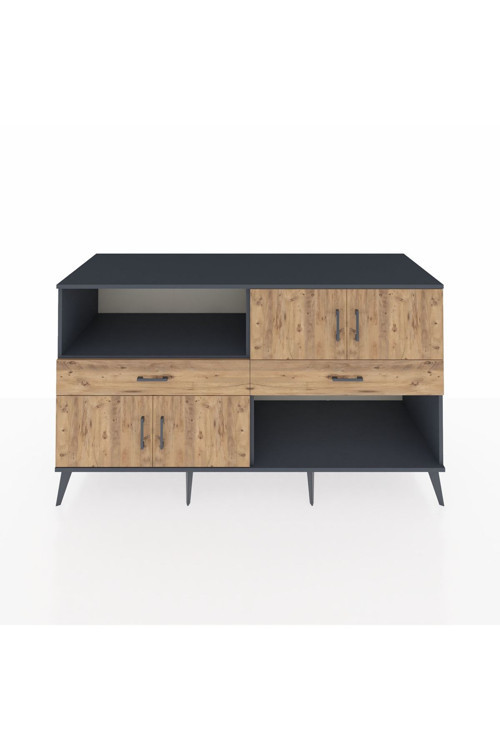 Kronos Konsol 3 Raflı 2 Çekmeceli 4 Kapaklı 176 x 59 x 99 cm Antrasit - Çam