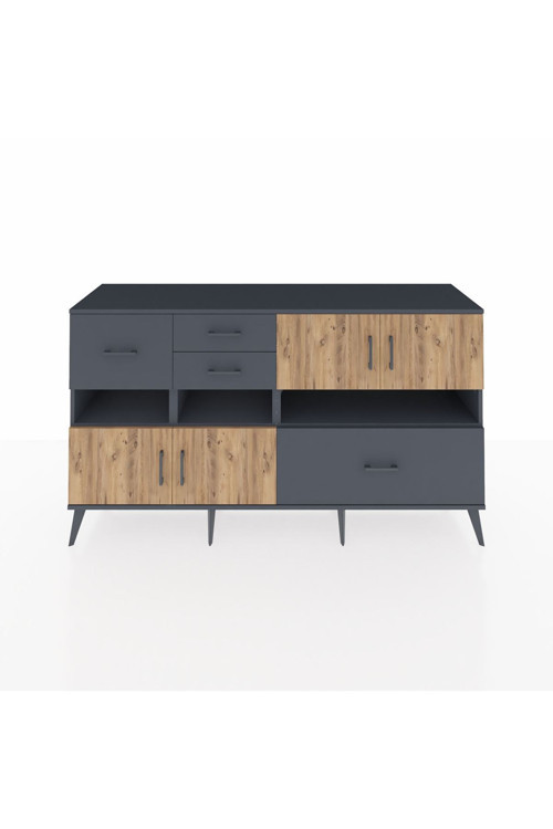 Kronos Konsol 5 Raflı 4 Çekmeceli 4 Kapaklı 176 x 59 x 99 cm Antrasit - Çam - Antrasit