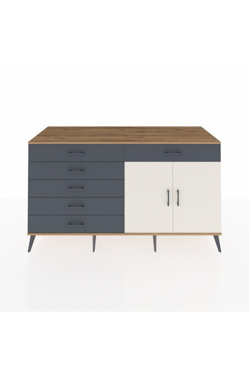 Kronos Konsol 1 Raflı 6 Çekmeceli 2 Kapaklı 176 x 59 x 99 cm Çam - Aytaşı - Antrasit