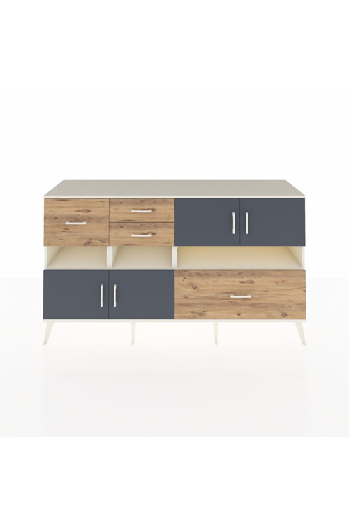 Kronos Konsol 5 Raflı 4 Çekmeceli 4 Kapaklı 176 x 59 x 99 cm Aytaşı - Antrasit - Çam