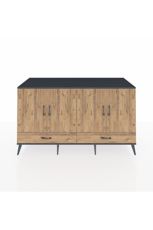 Kronos Konsol 6 Raflı 2 Çekmeceli 4 Kapaklı 176 x 59 x 99 cm Antrasit - Çam