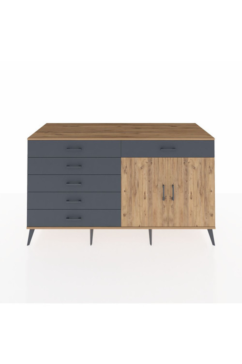 Kronos Konsol 1 Raflı 6 Çekmeceli 2 Kapaklı 176 x 59 x 99 cm Çam - Çam - Antrasit