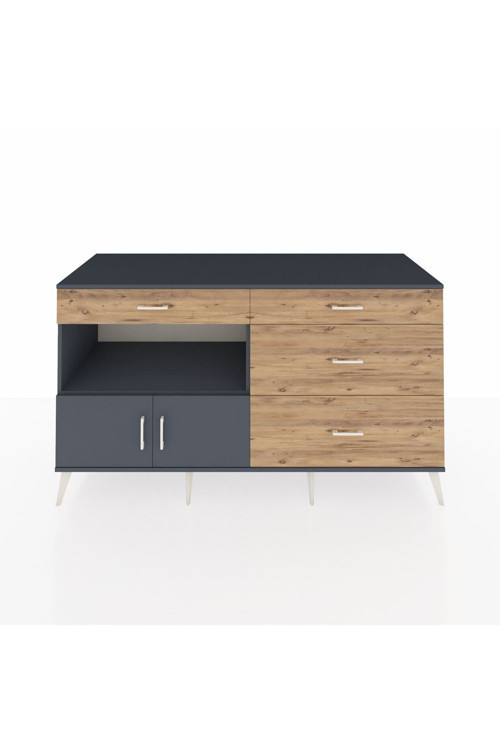 Kronos Konsol 1 Raflı 4 Çekmeceli 2 Kapaklı 176 x 59 x 99 cm Antrasit - Antrasit - Çam