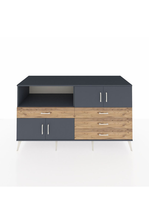 Kronos Konsol 2 Raflı 4 Çekmeceli 4 Kapaklı 176 x 59 x 99 cm Antrasit - Antrasit - Çam