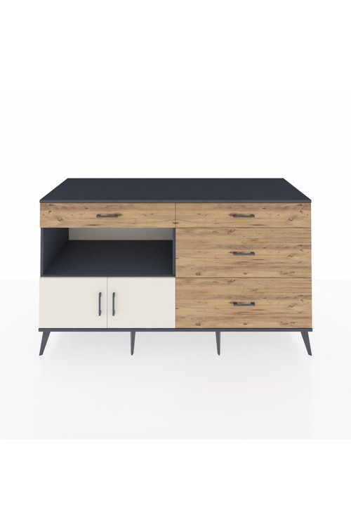 Kronos Konsol 1 Raflı 4 Çekmeceli 2 Kapaklı 176 x 59 x 99 cm Antrasit - Aytaşı - Çam