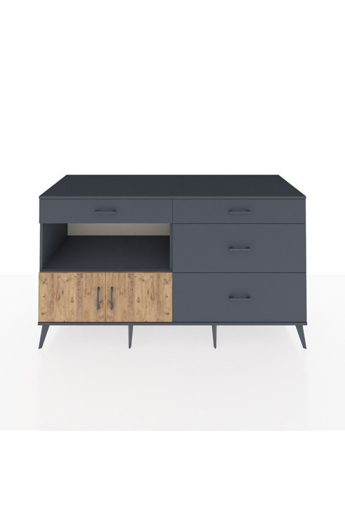 Kronos Konsol 1 Raflı 4 Çekmeceli 2 Kapaklı 176 x 59 x 99 cm Antrasit - Çam - Antrasit