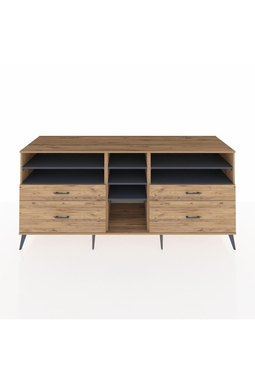 Kronos Konsol 7 Raflı 4 Çekmeceli 220 x 59 x 99 cm Çam - Antrasit - Çam