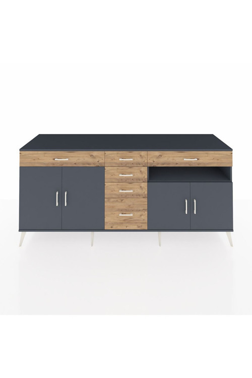 Kronos Konsol 3 Raflı 6 Çekmeceli 4 Kapaklı 220 x 59 x 99 cm Antrasit - Antrasit - Çam