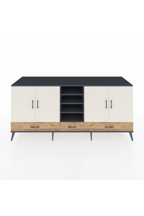Kronos Konsol 8 Raflı 3 Çekmeceli 4 Kapaklı 220 x 59 x 99 cm Antrasit - Aytaşı - Çam
