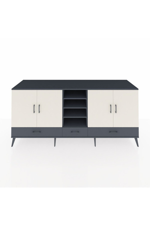 Kronos Konsol 8 Raflı 3 Çekmeceli 4 Kapaklı 220 x 59 x 99 cm Antrasit - Aytaşı - Antrasit