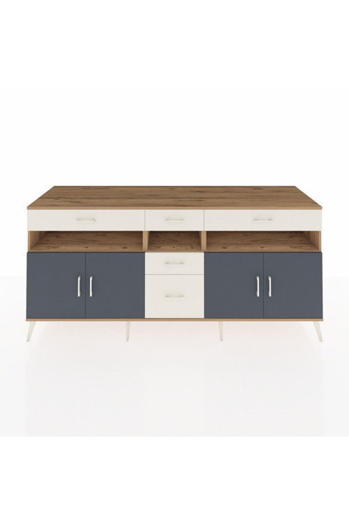 Kronos Konsol 5 Raflı 5 Çekmeceli 4 Kapaklı 220 x 59 x 99 cm Çam - Antrasit - Aytaşı