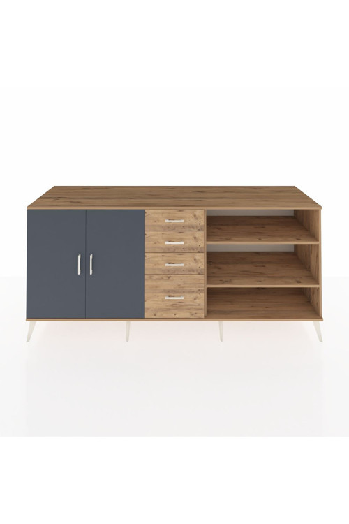 Kronos Konsol 3 Raflı 4 Çekmeceli 2 Kapaklı 220 x 59 x 99 cm Çam - Antrasit - Çam