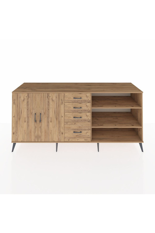 Kronos Konsol 3 Raflı 4 Çekmeceli 2 Kapaklı 220 x 59 x 99 cm Çam - Çam - Çam
