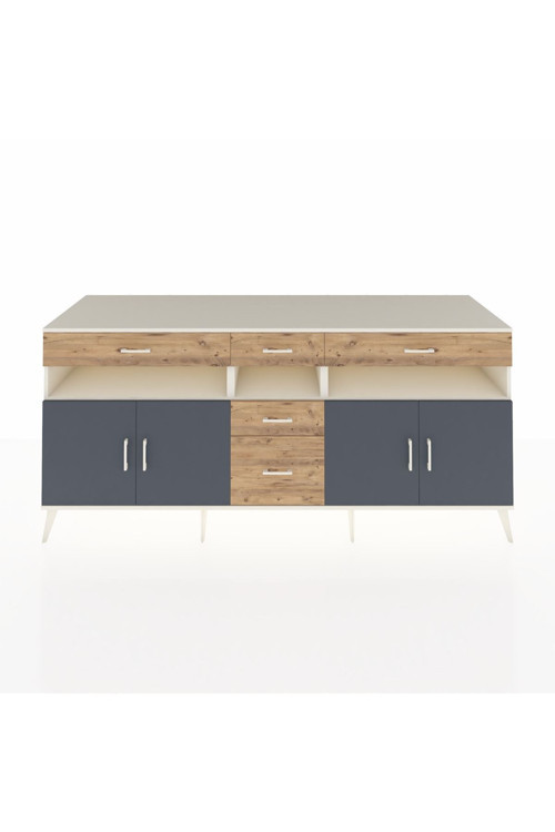 Kronos Konsol 5 Raflı 5 Çekmeceli 4 Kapaklı 220 x 59 x 99 cm Aytaşı - Antrasit - Çam