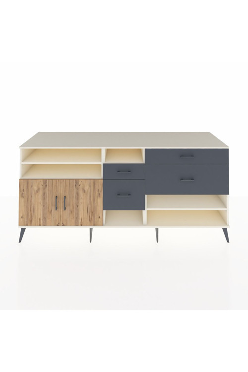 Kronos Konsol 5 Raflı 4 Çekmeceli 2 Kapaklı 220 x 59 x 99 cm Aytaşı - Çam - Antrasit