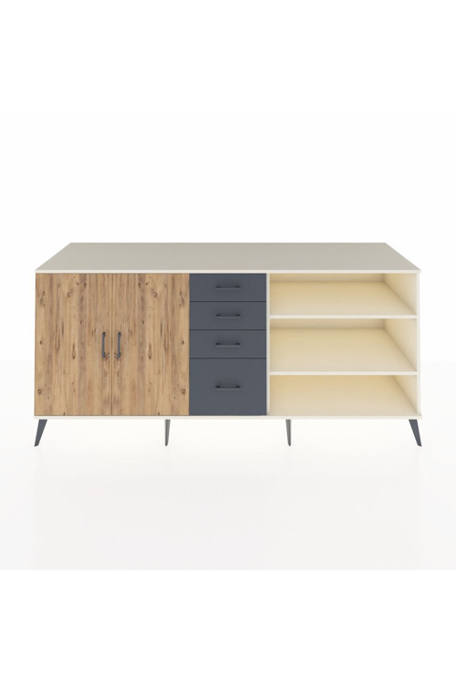 Kronos Konsol 3 Raflı 4 Çekmeceli 2 Kapaklı 220 x 59 x 99 cm Aytaşı - Çam - Antrasit