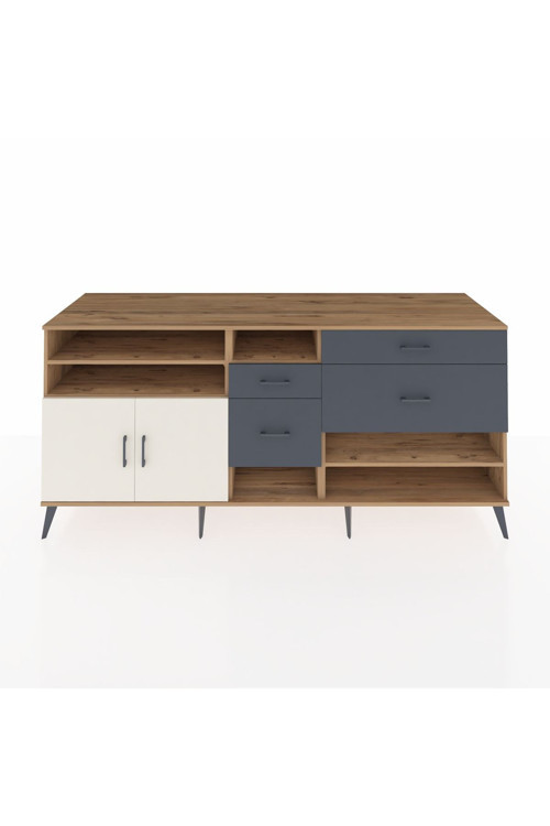 Kronos Konsol 5 Raflı 4 Çekmeceli 2 Kapaklı 220 x 59 x 99 cm Çam - Aytaşı - Antrasit