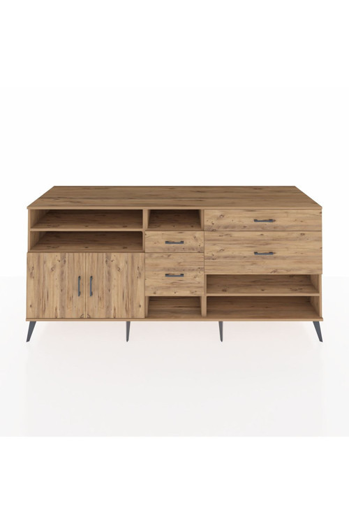 Kronos Konsol 5 Raflı 4 Çekmeceli 2 Kapaklı 220 x 59 x 99 cm Çam - Çam - Çam