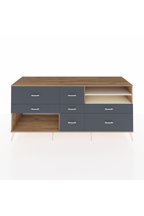 Kronos Konsol 2 Raflı 7 Çekmeceli 220x59x99 Çam-Aytaşı/Antrasit