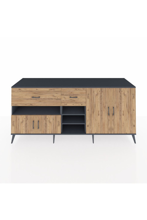Kronos Konsol 5 Raflı 2 Çekmeceli 4 Kapaklı 220 x 59 x 99 cm Antrasit - Çam - Çam