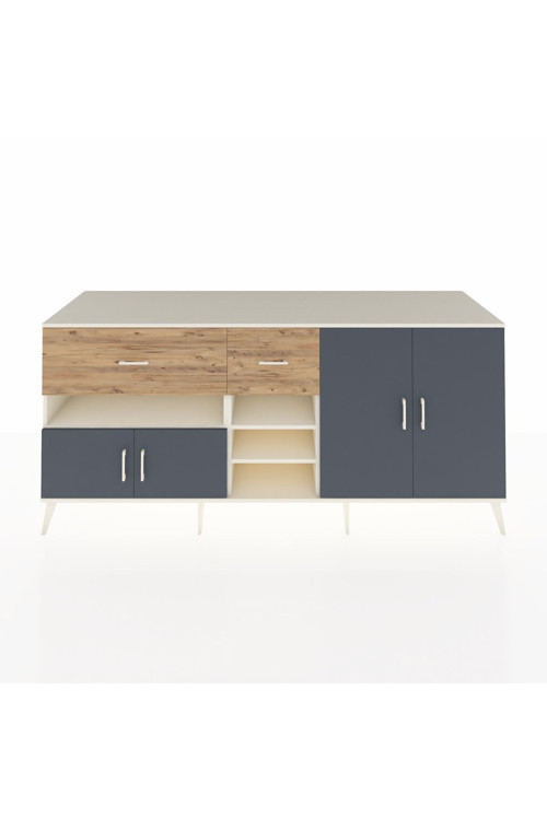 Kronos Konsol 5 Raflı 2 Çekmeceli 4 Kapaklı 220 x 59 x 99 cm Aytaşı - Antrasit - Çam
