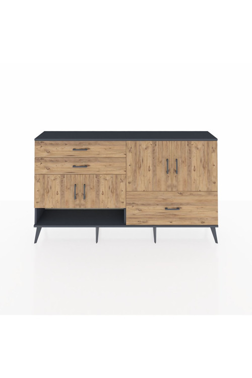 Arges Konsol 3 Raflı 3 Çekmeceli 4 Kapaklı 176 x 30 x 99 cm Antrasit - Çam