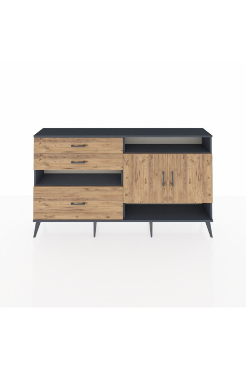 Arges Konsol 4 Raflı 3 Çekmeceli 2 Kapaklı 176 x 30 x 99 cm Antrasit - Çam