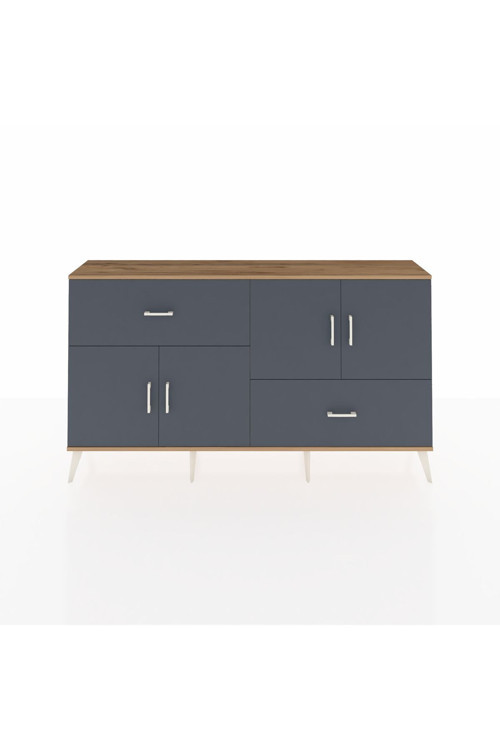 Arges Konsol 3 Raflı 2 Çekmeceli 4 Kapaklı 176x30x99 Çam-Antrasit