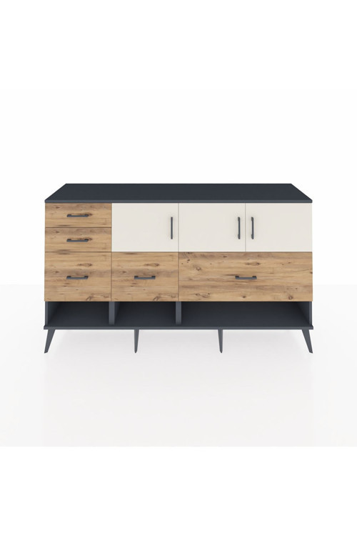 Hyperion Konsol 3 Raflı 5 Çekmeceli 3 Kapaklı 176 x 44 x 99 cm Antrasit - Aytaşı - Çam