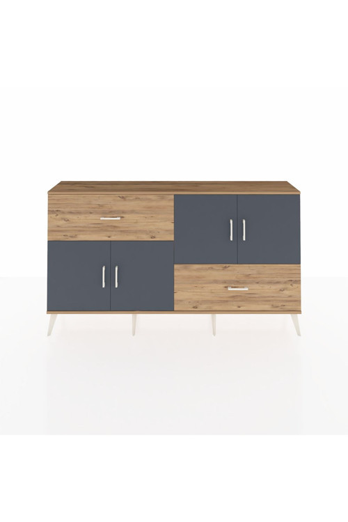 Arges Konsol 3 Raflı 2 Çekmeceli 4 Kapaklı 176x30x99 Çam-Antrasit/Çam