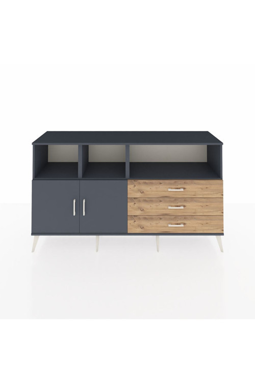 Hyperion Konsol 5 Raflı 3 Çekmeceli 2 Kapaklı 176 x 44 x 99 cm Antrasit - Antrasit - Çam