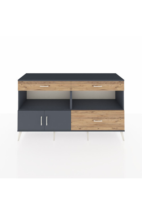 Hyperion Konsol 2 Raflı 3 Çekmeceli 2 Kapaklı 176 x 44 x 99 cm Antrasit - Antrasit - Çam